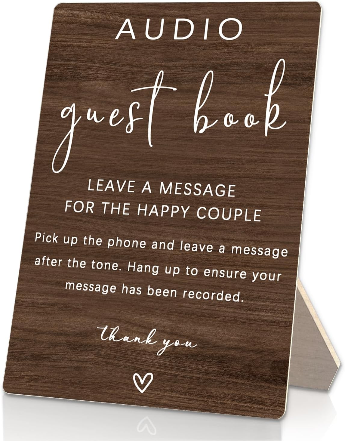 Audio Guestbook Sign, Audio Phone Guestbook Wooden Stand 5x7inch, Wedding Telephone Phone Audio Message Guest Book Sign, Wedding Table Decoration (Brown)