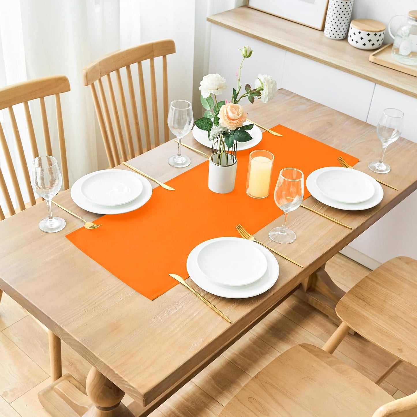 2 Pack Orange Small Short Table Runner 12 x 36 Inch Solid Color Runners Coffee Table Dresser for Daily Party Home Decoration