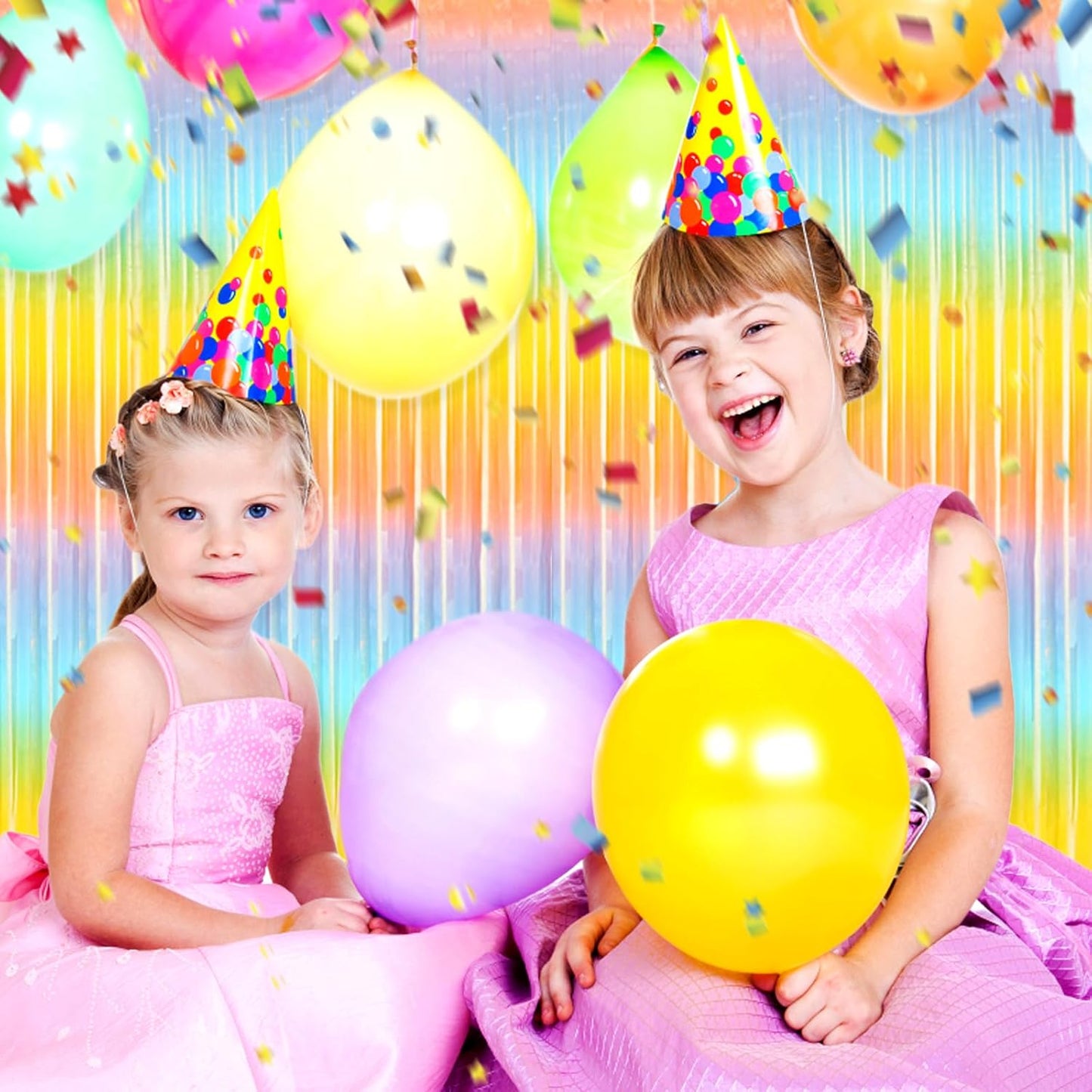 3 Pack Rainbow Foil Fringe Curtain Backdrop, 3.28Ft x 8.2Ft Metallic Tinsel Foil Fringe Streamer Curtains for Photo Booth, Christmas Day, Thanksgiving, Wedding, New Year Party Decorations