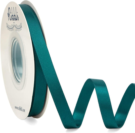 Ribbli Double Faced Teal Satin Ribbon,3/8” x Continuous 25 Yards,Use for Bows Bouquet,Gift Wrapping,Floral Arrangement