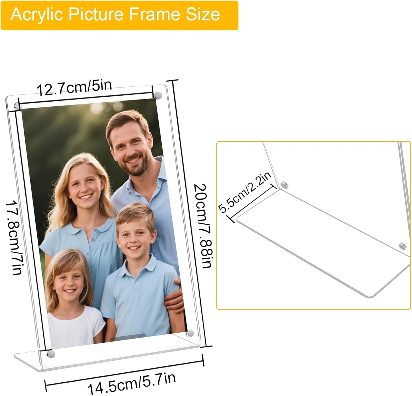 6 Pack Acrylic Picture Frame 5x7 inch, Magnetic Photo Frames, Clear Slanted Back Acrylic Frameless Transparent Frame for Desktop Display, Standing Photo Display Holder Gift for Home, Office