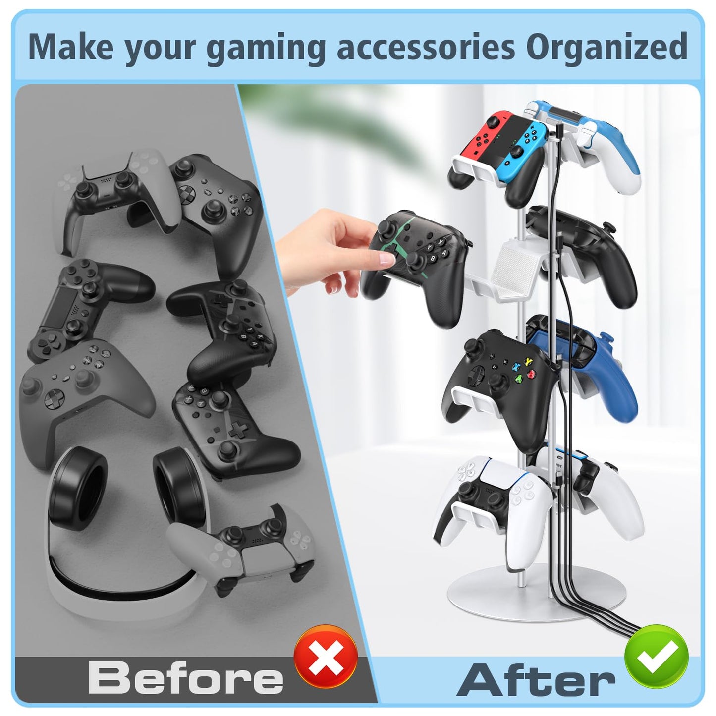 Kytok Gamer Gifts, Headset Stand 4 Tiers with Cable Organizer, Controller Stand Compatible with PS5/Xbox/Nintendo Switch/PS Portal/PS4, Headset Holder & Controller Holder