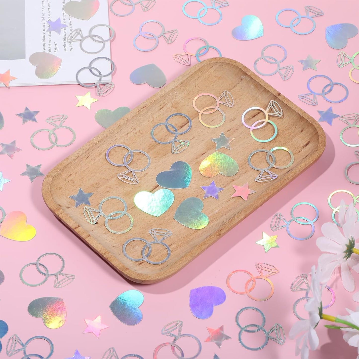 300 Pcs Iridescent Bachelorette Confetti, Bridal Shower Decoration Confettis, Wedding Decorations Diamond Ring Heart Star Table Confetti for Engagement Party Decorations, Bridal Shower supplies