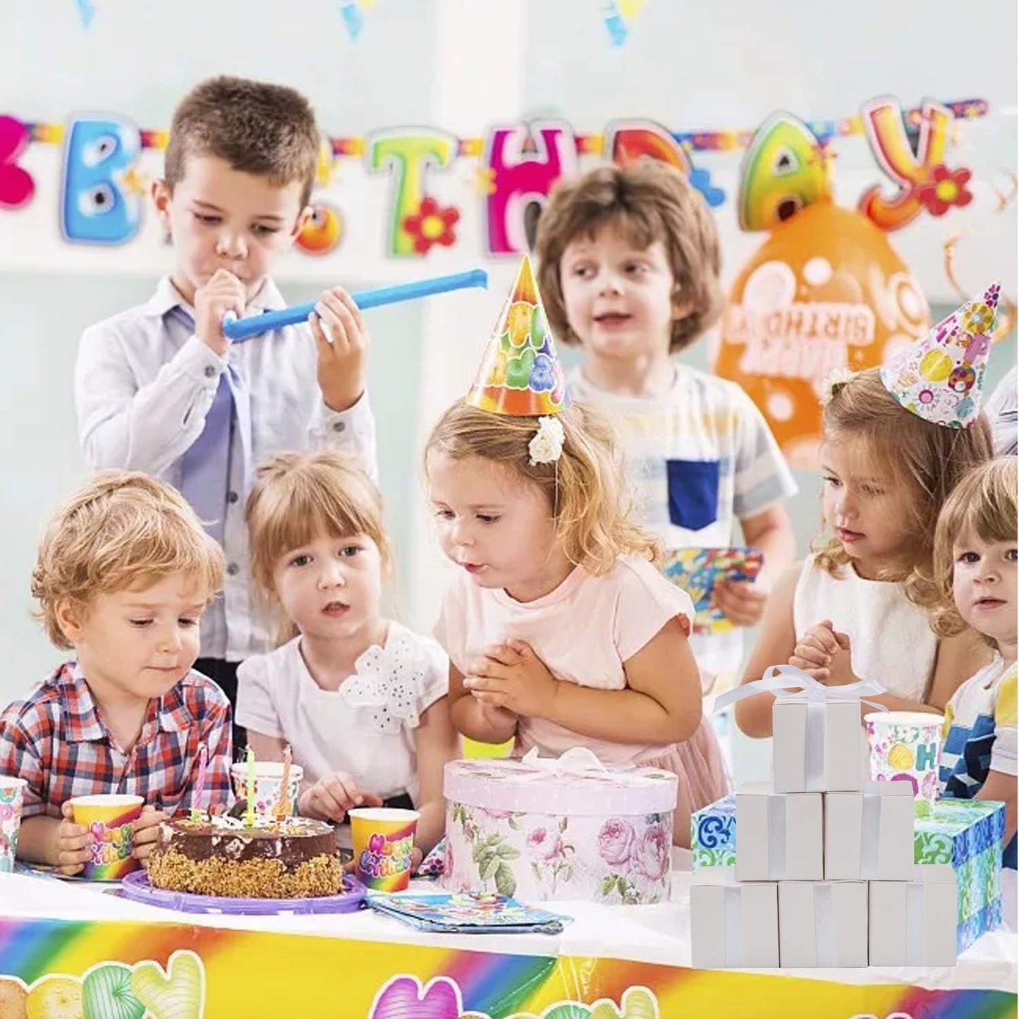 COTOPHER 100pcs Wedding Favor Boxes, Paper Gift Boxes 3x3x3 Inches Small Gift Boxes with Ribbons Small Boxes for Gifts, Crafting, Cupcake, Candy, Bridesmaid Proposal Boxes，Easy Assemble Boxes (White)