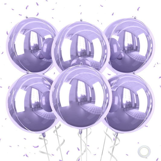Purple Giant 4D Foil Balloons, 6Pcs Large Metallic Purple Round Balloons, 22 Inch Big Round Foil Balloon for Purple Birthday Party Baby Shower Wedding Decorations
