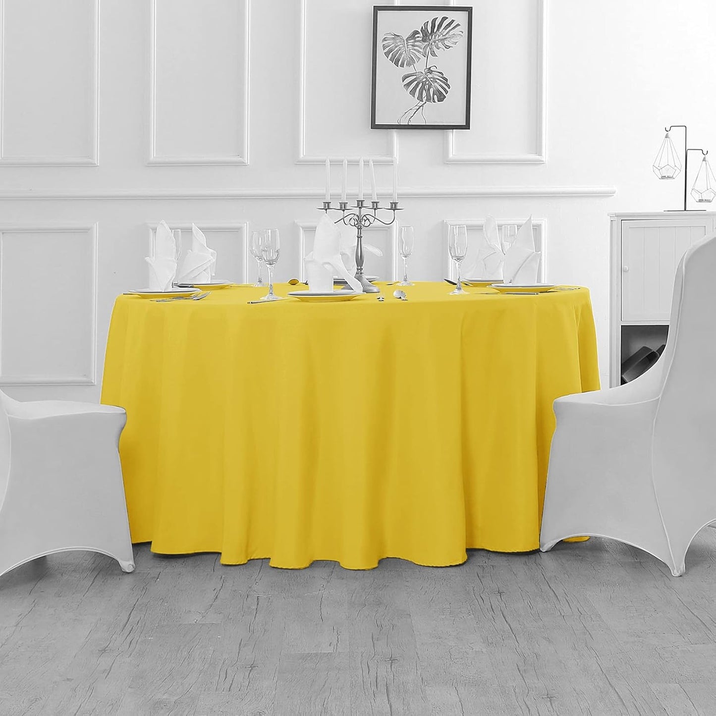 Fokitut 2 Pack Waterproof Round Tablecloth, 108 Inch, Stain Resistant and Wrinkle Polyester Table Cloth, Fabric Table Cover for Kitchen Dining, Wedding, Party, Holiday Dinner-Yellow