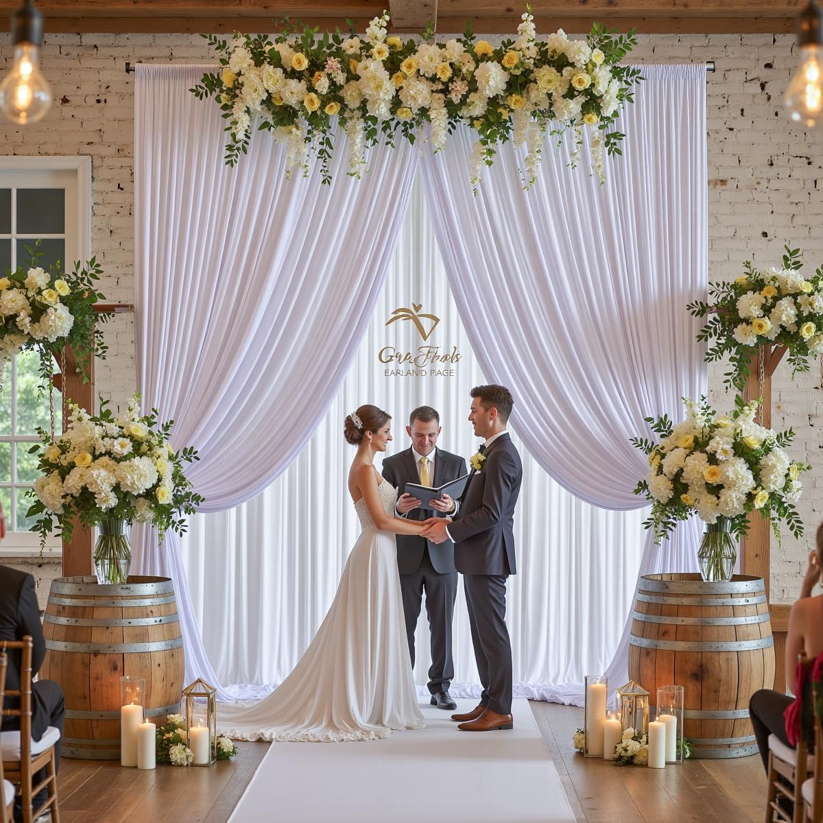 50ftx10ft Wrinkle Free White Backdrop Curtain for Party Background, 10 Panels Silky Polyester Photo Backdrop Drapes Back Drop Cloth for Wedding Birthday Photography Baby Shower Photoshoot Decor