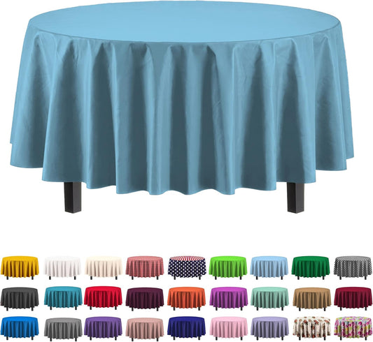 Exquisite 12-Pack Premium Plastic Tablecloth 84in. Round Table Cover - Sky Blue