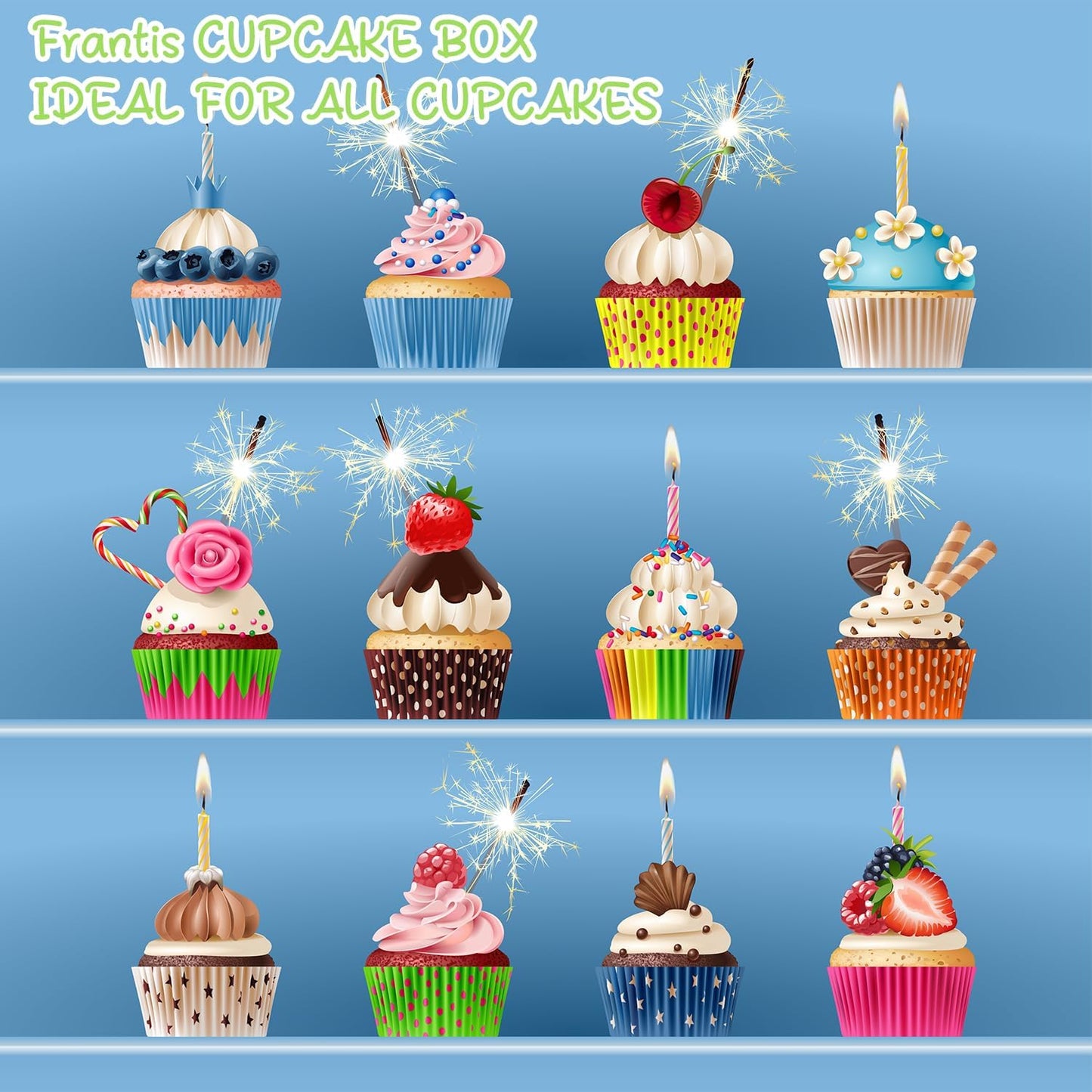 Individual Cupcake Boxes 4x4x5 Inches Disposable Pastry Tray Boxes, With Window Insert and Handle, Perfect for Parties, Birthdays, Bakery Wrapping and Events Containers (Blue-25Pack)