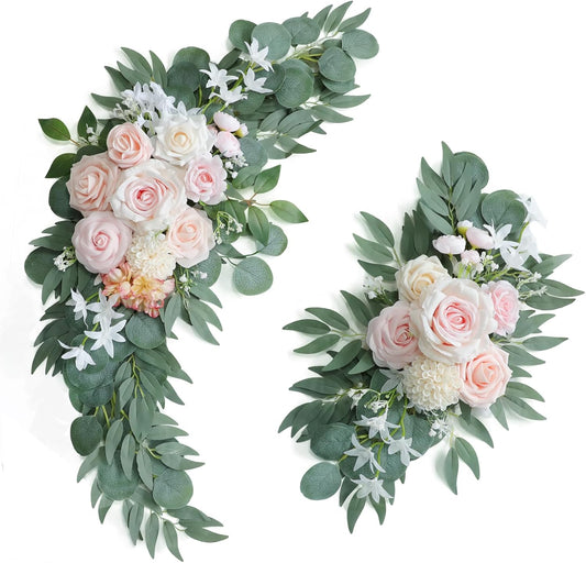 Artificial Pink Wedding Arch Flowers Swag Set of 2 for Welcome Signs, Reception and Ceremony Decorations, Cream Floral Decor, UD-002