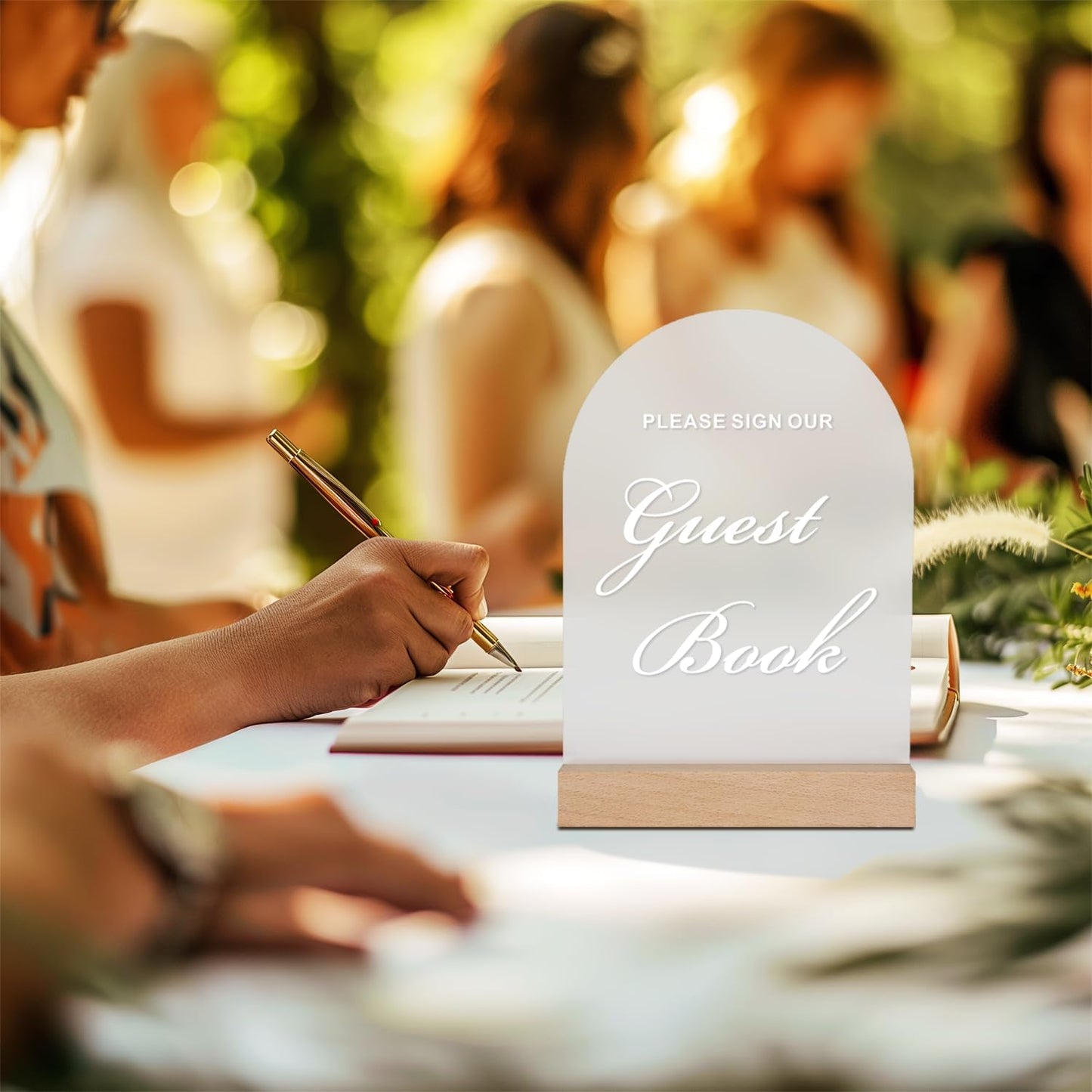 Wedding Guest Book Sign for Ceremony and Reception, Acrylic Wedding Signs with Wood Stand, 5x7" Frosted Arch Please Sign Our Guestbook sign, Perfect for Rustic Wedding Decoration, Party, Anniversary