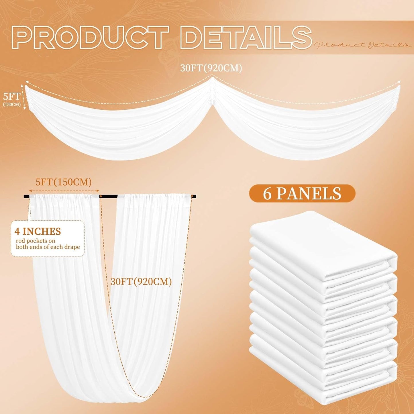6 Panels White Ceiling Drapes for Wedding 5ftx30ft Ceiling Drapes Wedding Arch Draping Fabric Cheesecloth Sheer Curtain Romantic Ceiling Decorations for Wedding Party Banquet Ceremony Stage