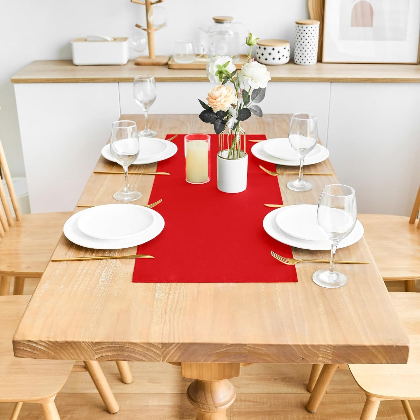 2 Pack Red Small Short Table Runner 12 x 36 Inch Solid Color Runners Coffee Table Dresser for Daily Party Home Decoration