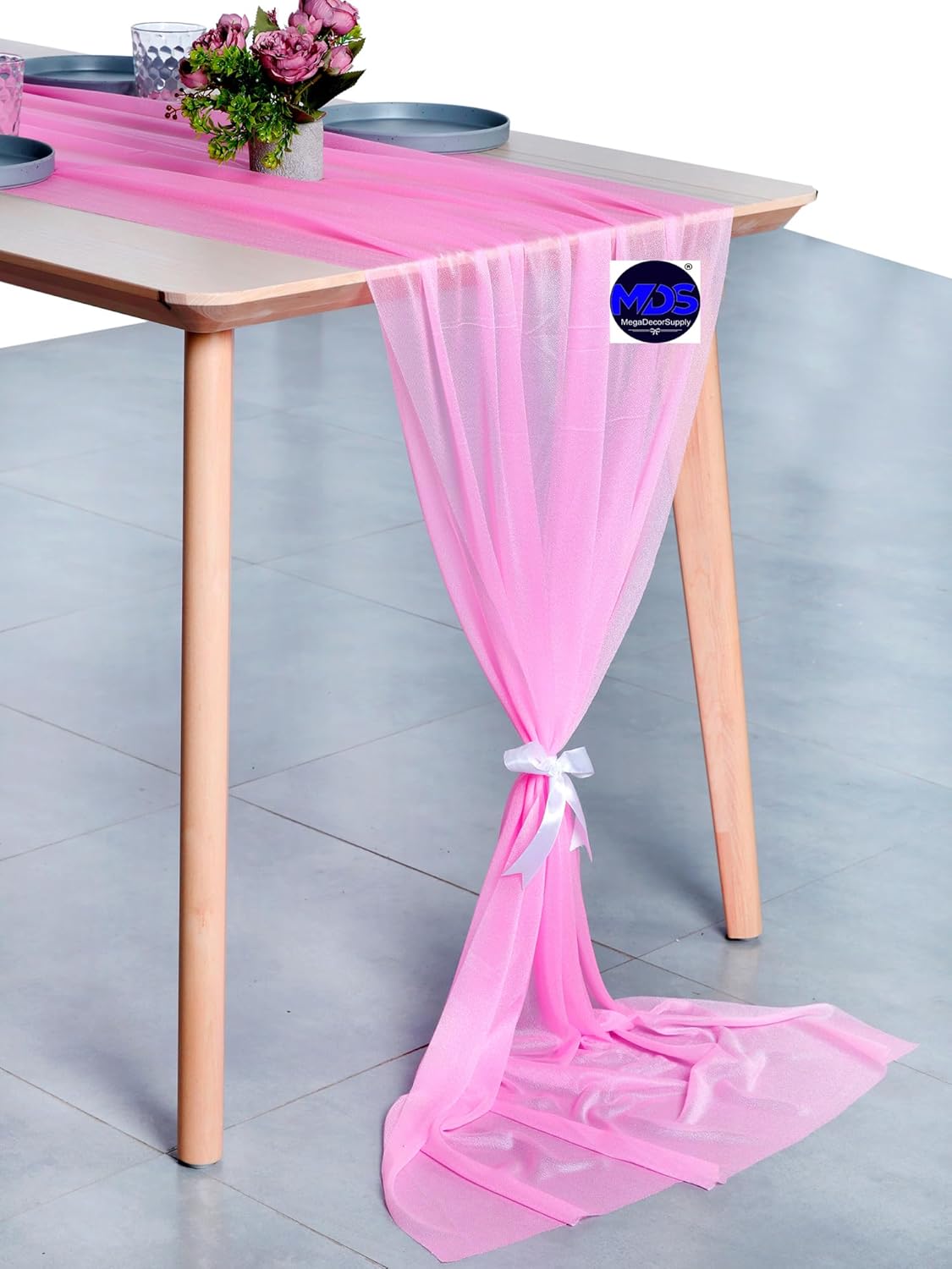 MDS 15 Pack 10ft Chiffon Table Runner 29 x 120 Inches Sheer Wedding Runner Romantic Rustic Table Runner for Wedding Decorations, Birthday Parties, Bridal Shower Party Arch Decor - Bubblegum Pink