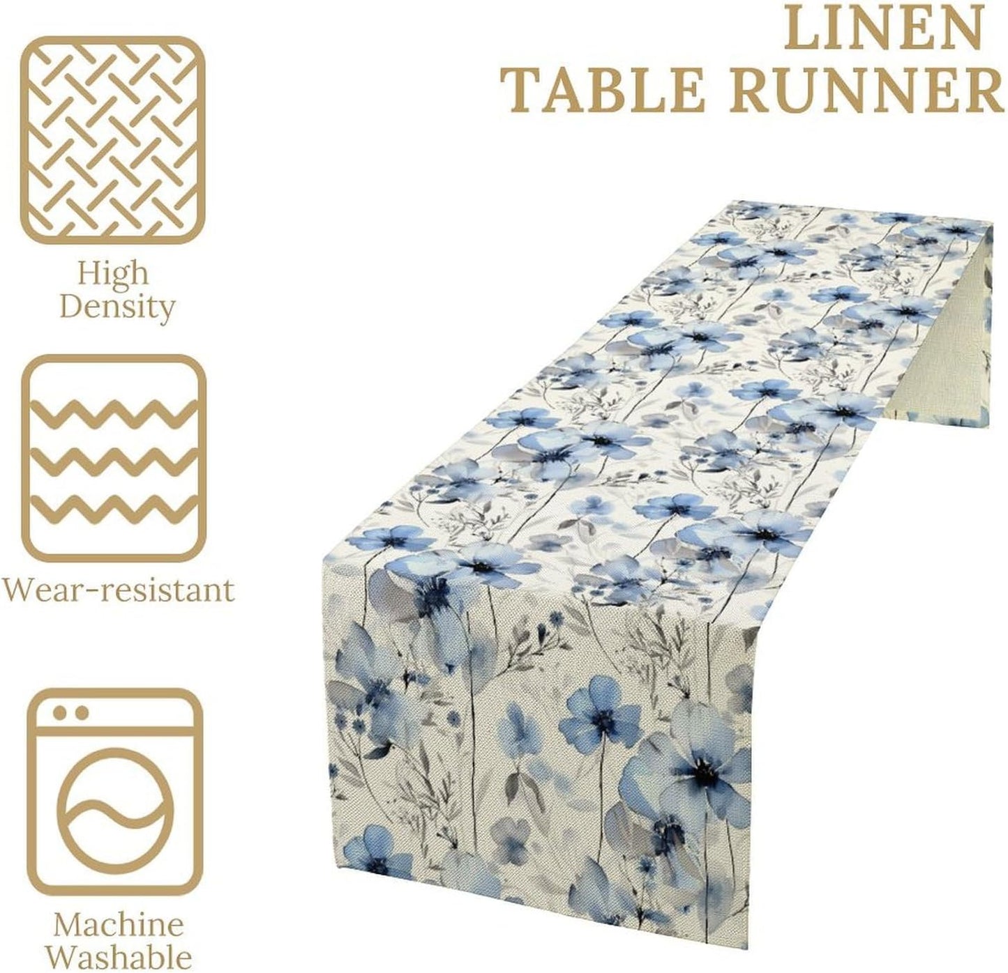 Watercolor Floral Table Runner, Blue Poppy Flower Seasonal Spring Summer Table Runner for Kitchen Dinning Table Runner Decor Home Wedding Party Holiday, 13x36 Inch