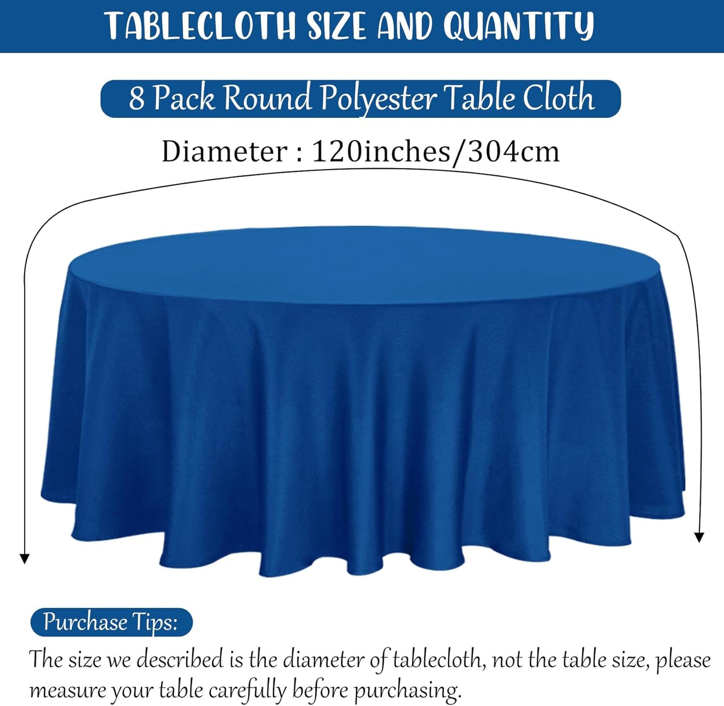 8 Pack Premium Round Tablecloth 120 Inch Round Table Covers Washable Polyester Fabric Round Table Clothes for Wedding Party Reception Banquet Buffet Restaurant (Royal Blue, 120 Inch)