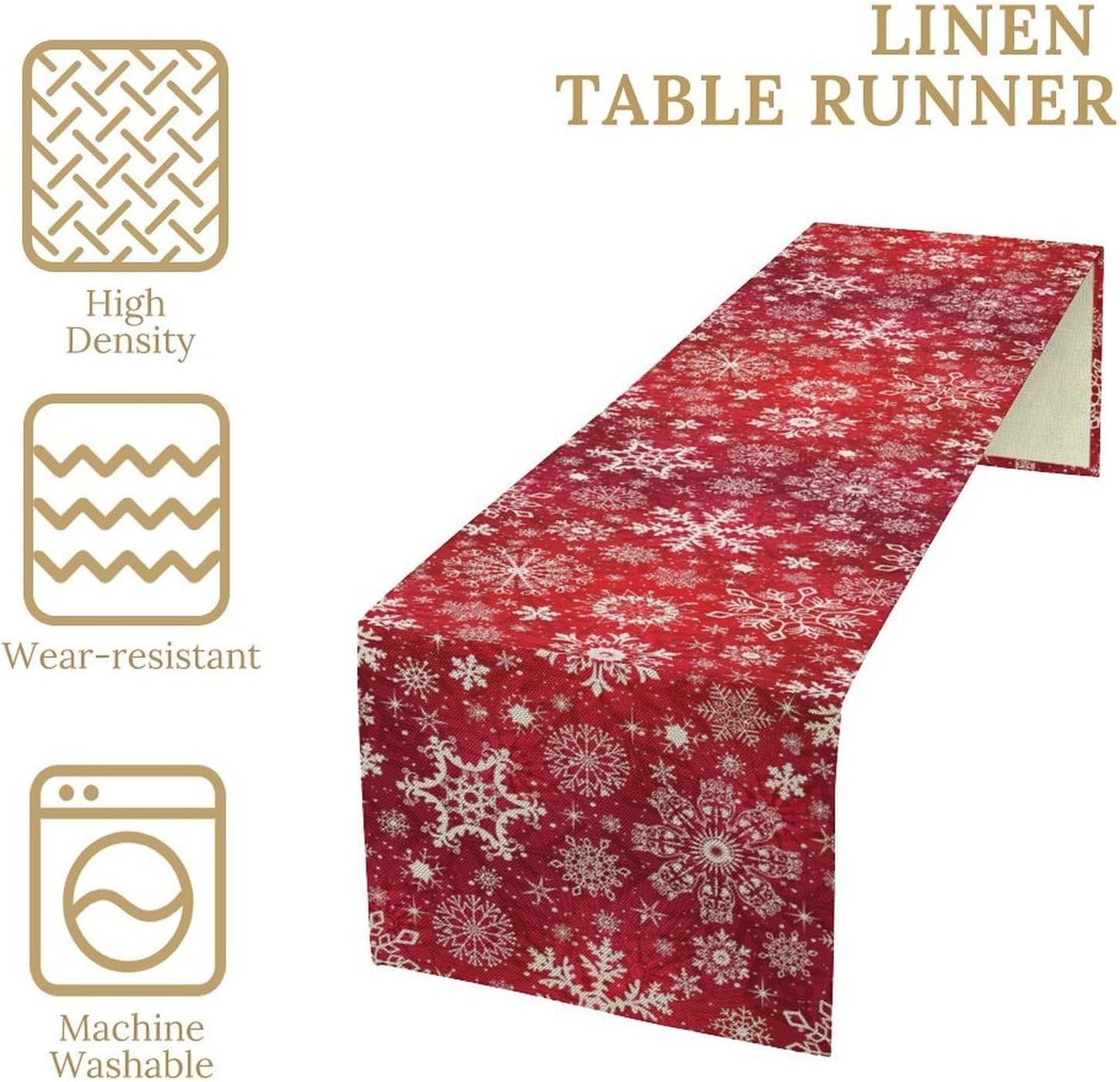 Snowflakes Christmas Table Runner, Winter Holiday Red Table Cloth Kitchen Dining Table Decoration for Home Party Decor 13x60 Inch