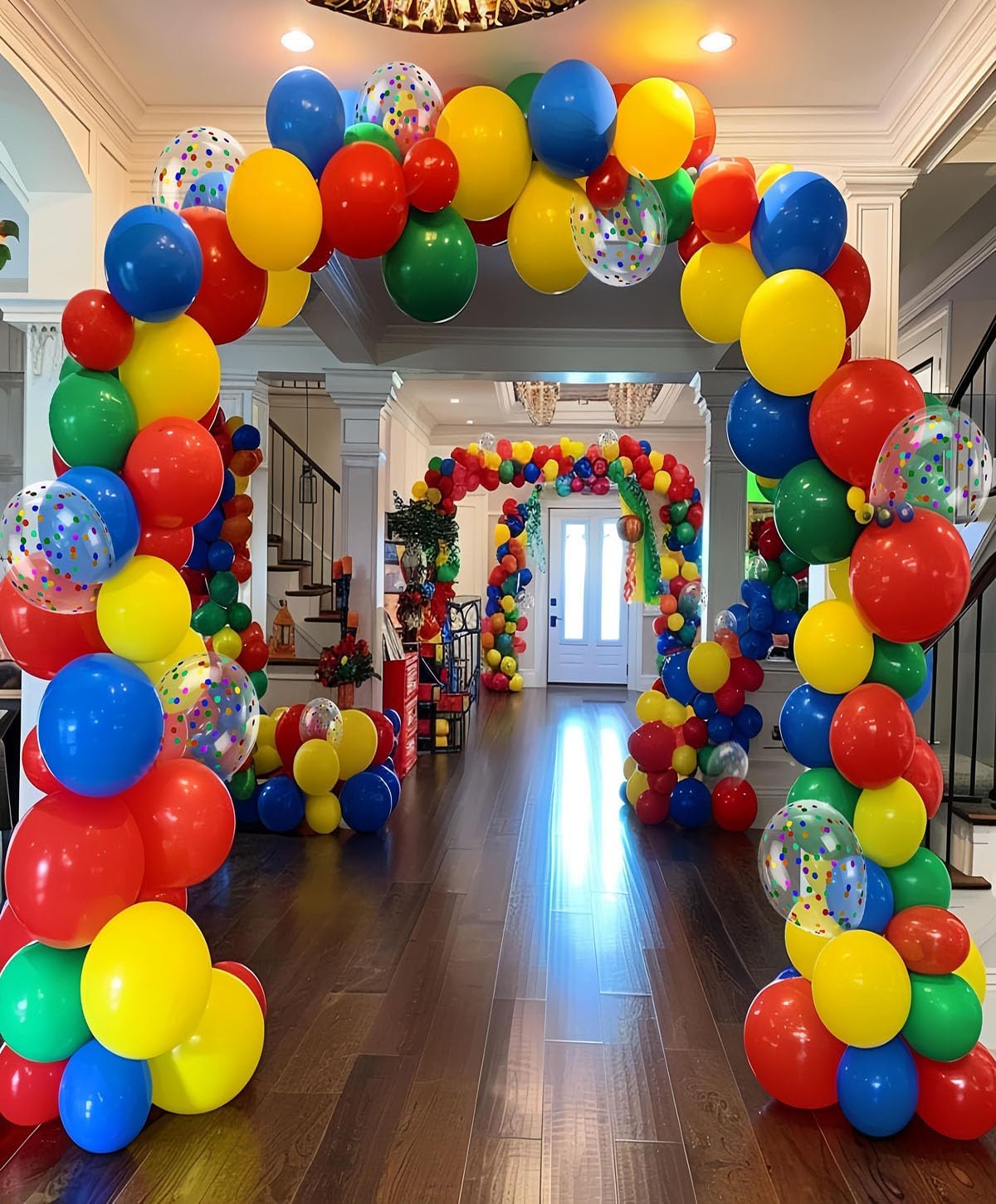 300 Pcs Red Yellow Blue Green Balloons, 12 Inch Red Yellow Blue Green Balloons and Colourful Confetti Balloons for Carnival, Circus Party Décor