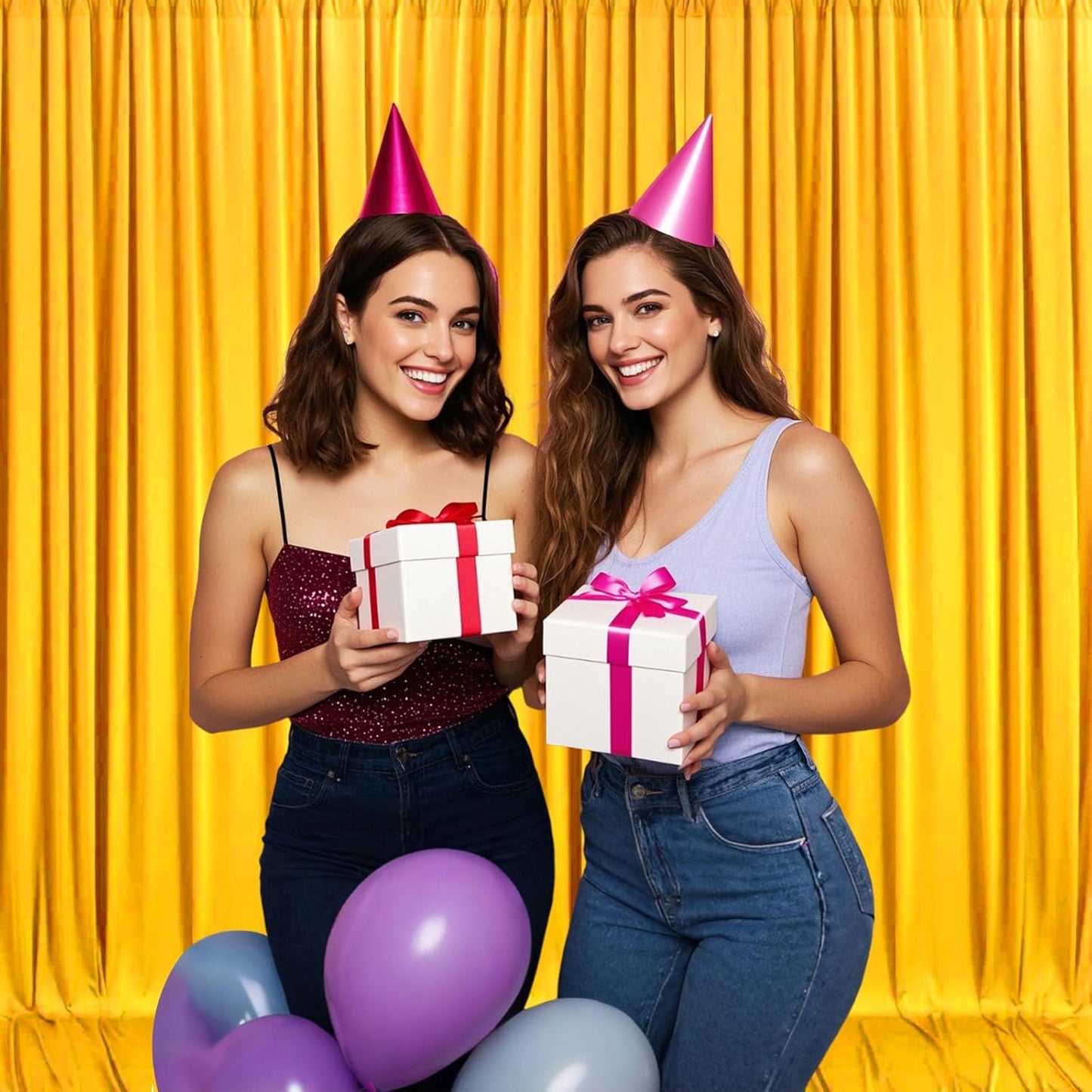 10ft x 10ft Gold Yellow Backdrop Curtains for Parties, Fabric Satin Background Curtain with Rod Pockets for Weddings, Birthday, Baby Shower, Photography, Graduation Party Backdrop Drapes, 2 Panels