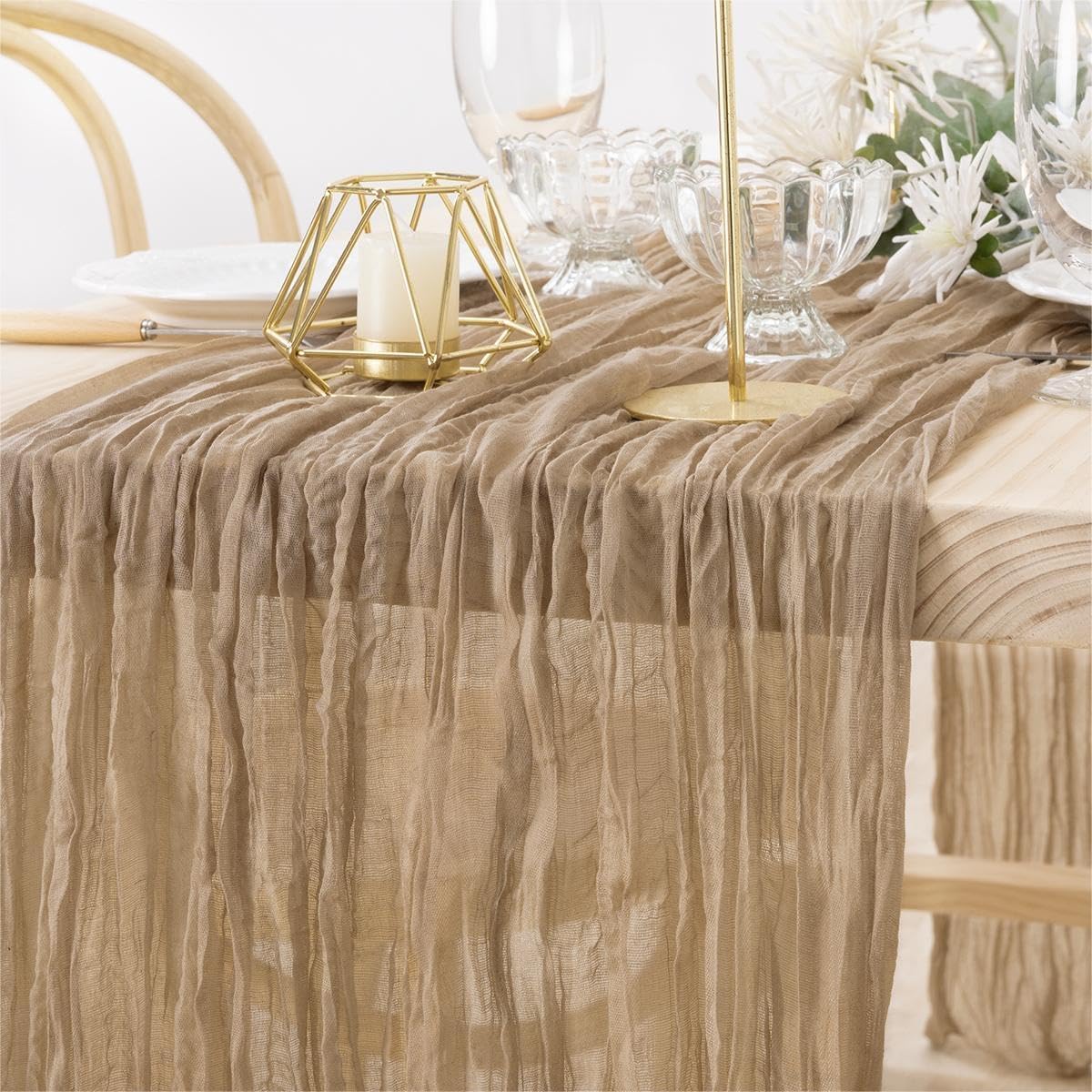 MLMW 6 Pack Fall Table Runner Boho Nude Brown Cheesecloth Table Runner Autumn Gauze Rustic Tan Cheese Cloth 160 inch 13.3ft for Thanksgiving Wedding Party Baby Bridal Shower Birthday