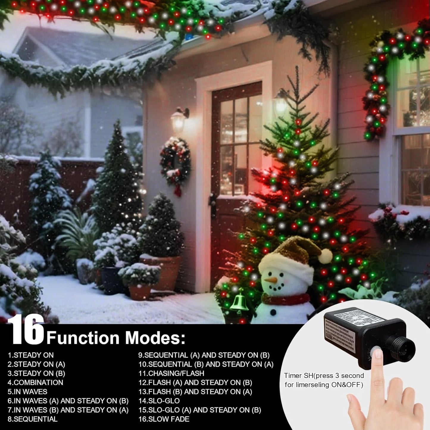 LAMPHOME 33ft Christmas Decorative Mini Lights, 100 LED Transparent Wire Fairy Starry String Lights Plug in, 16 Lighting Modes for Outdoor Xmas Tree Wedding Party Decoration (Red/Green/White)