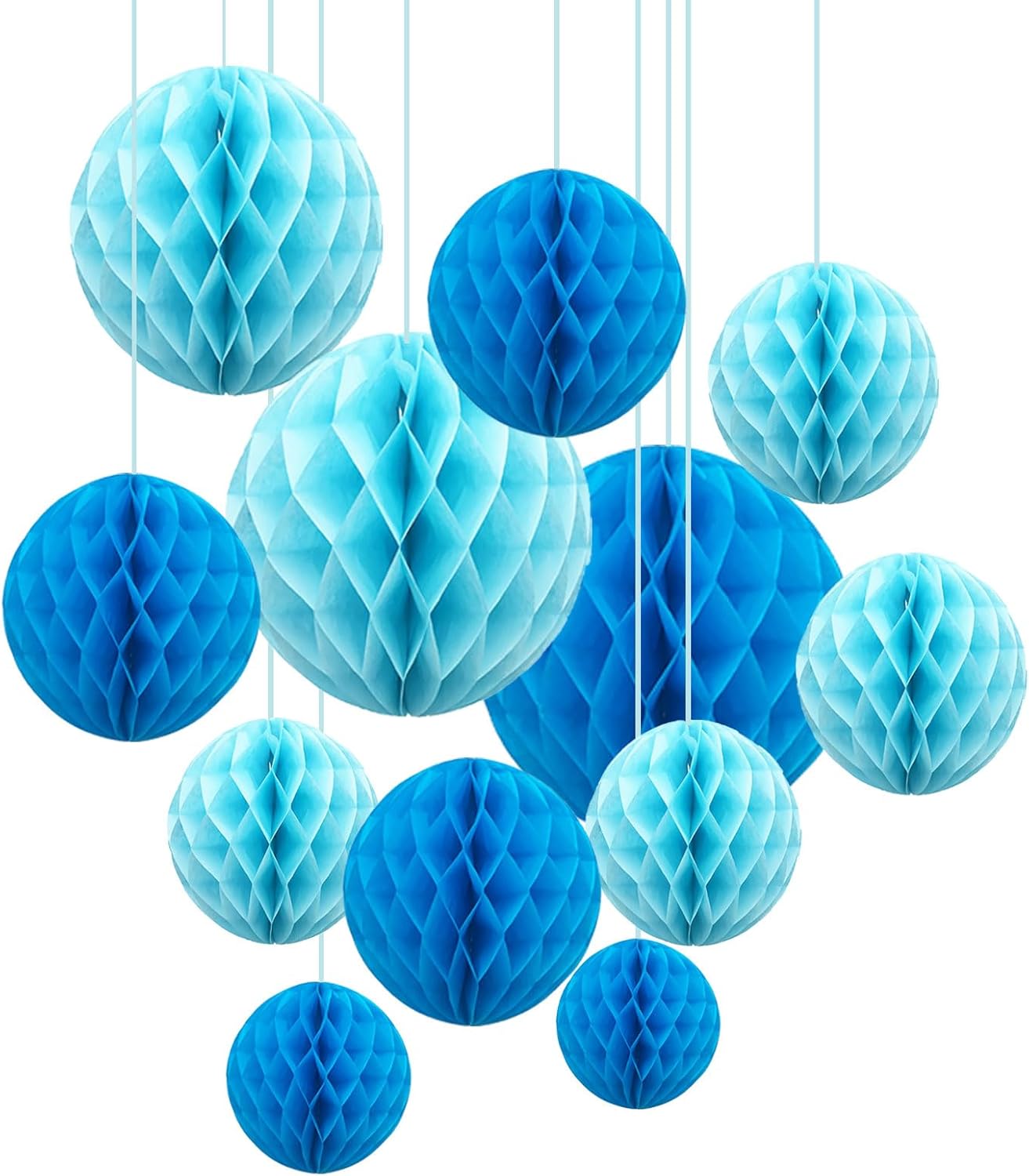 ZOOYOO 12Pcs 6" 10" Honeycomb Balls Decorations Hanging Tissue Paper Pom poms for Birthday Baby Shower Wedding Engagement Holidays Home Decor(Blue)