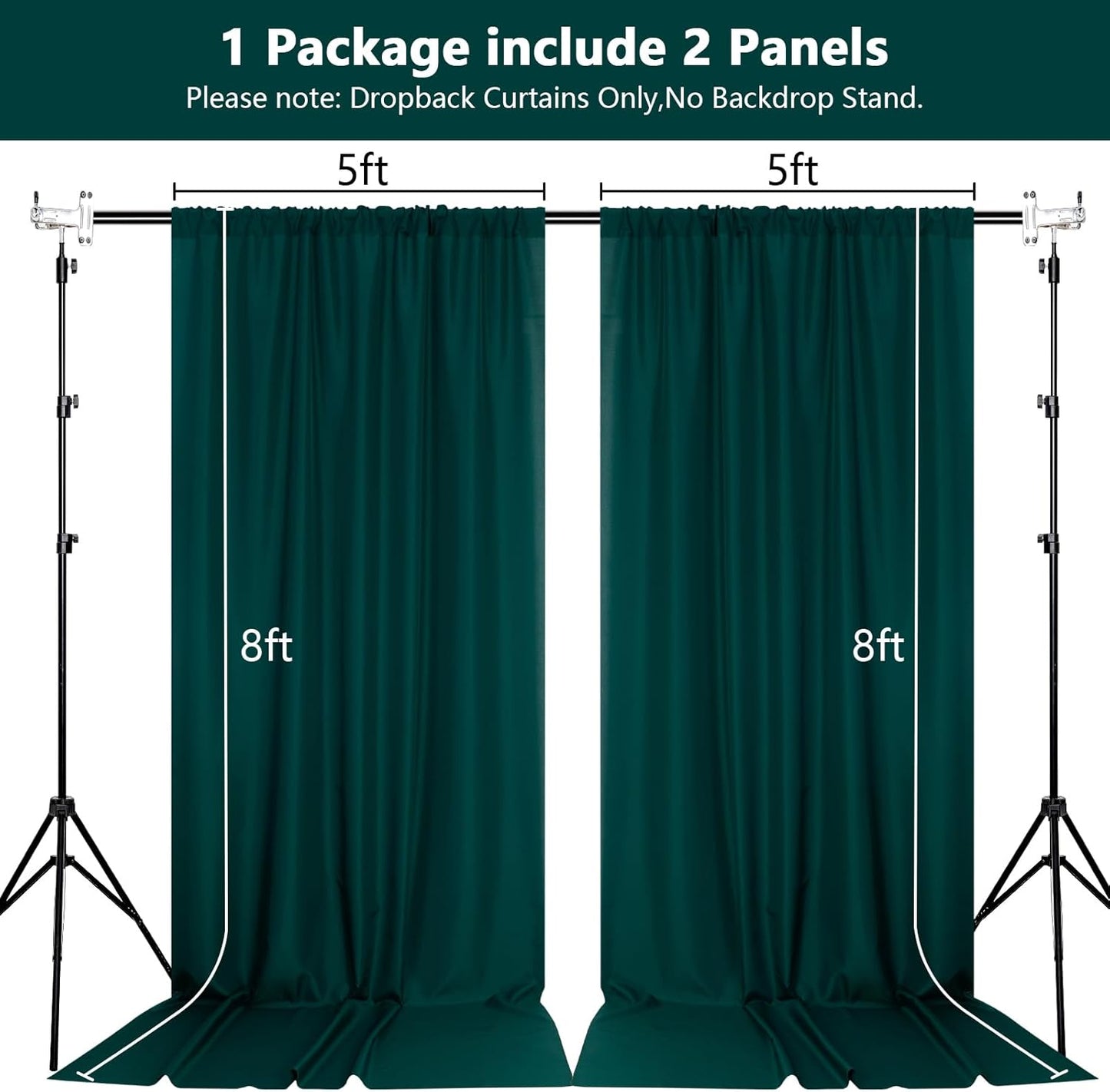 MEETSKY 10ft x 8ft Hunter Green Backdrop Curtains for Parties Wedding Curtain Rod Pocket Dark Green Photo Backdrop Sliding Drapes Backdrop Curtains for Photography, 5ft x 8ft, 2 Panels
