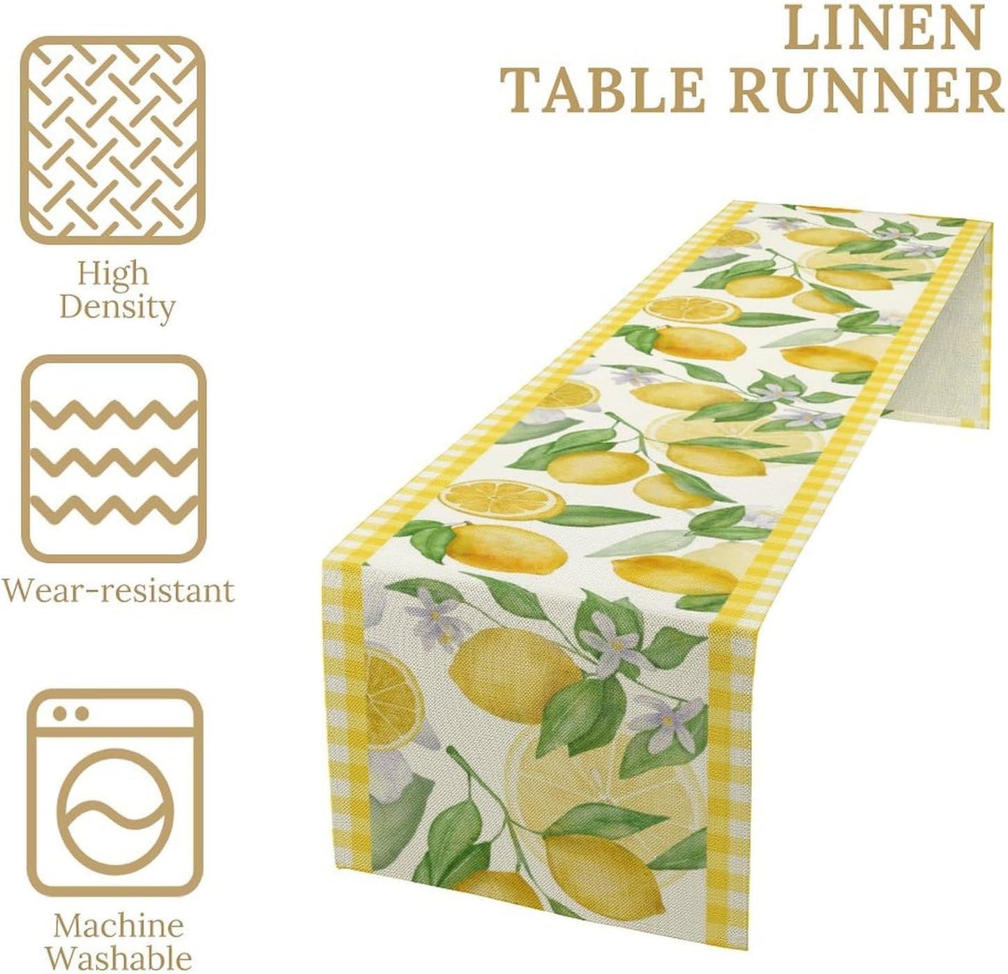 Lemon Table Runner,Yellow White Buffalo Plaid Summer Table Runner for Kitchen Dining Table Home Party Decoration 13x108 Inch