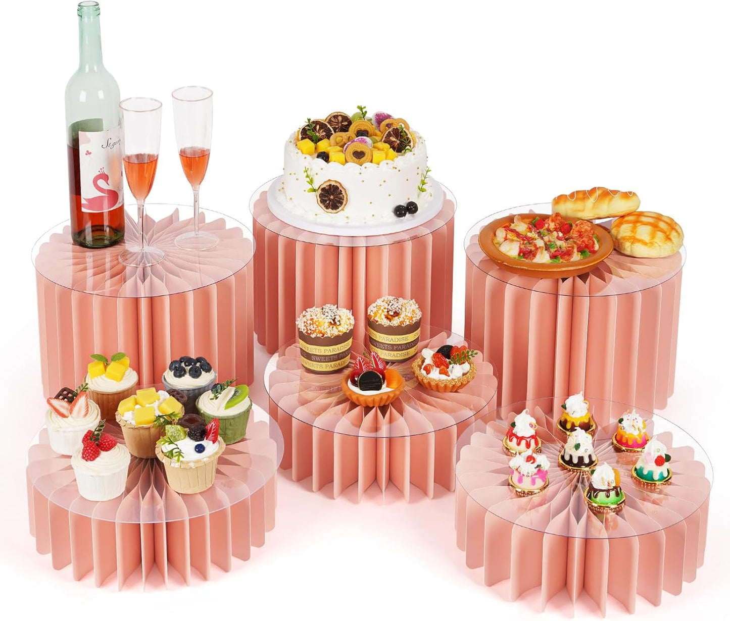 Buffet Risers, Food Risers for Buffet Table Cardboard Food Display Risers for Party Dessert Table Display Set for Show Catering Desserts Collectibles Jewelry (6 Pcs Pink)