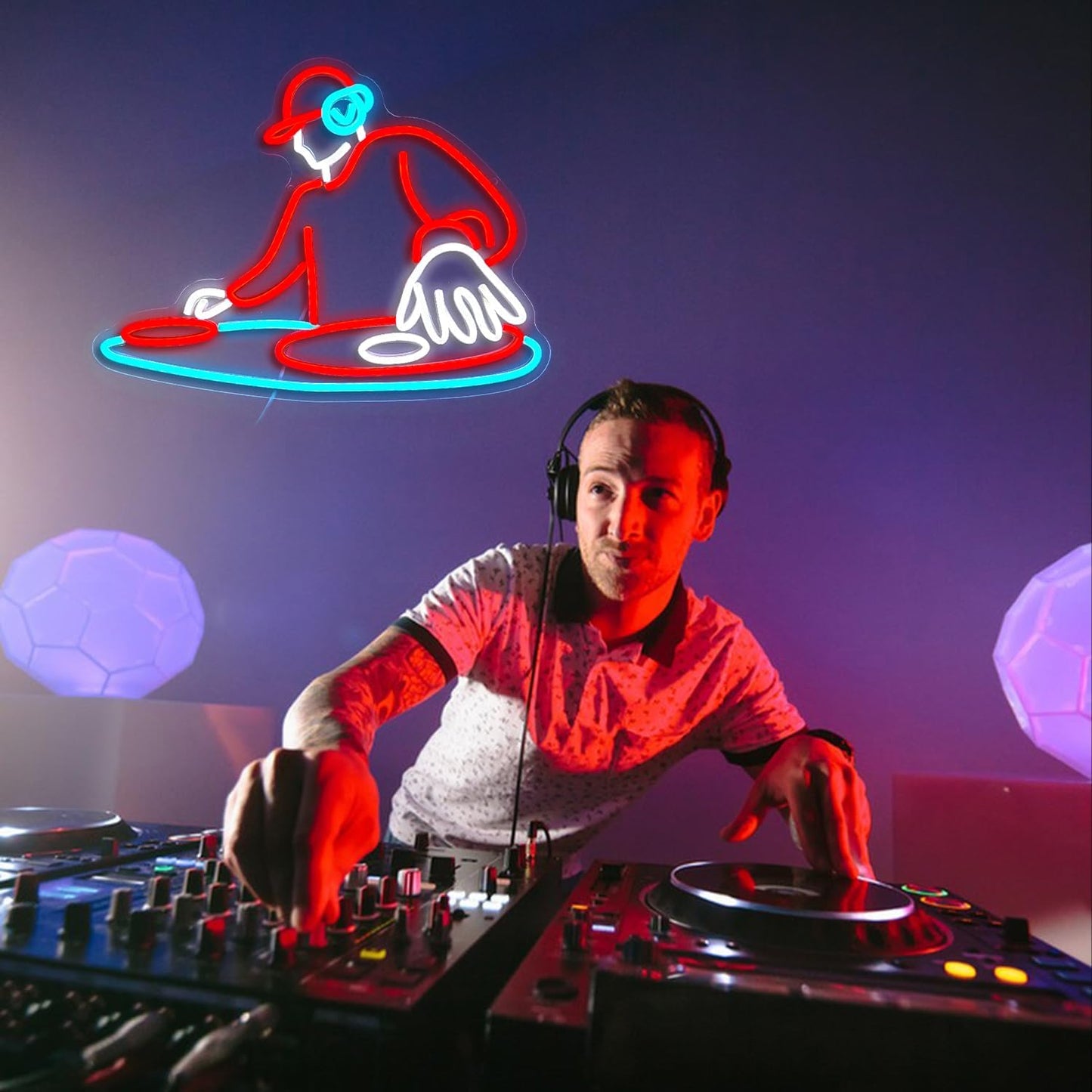 DJ Player Neon Sign Bar Neon Light Wall Decor 16.5 * 12.6 Inch LED DJ Light Up Sign for Bar Club Live Music Concert Bedroom Party Neon Decor (USB Dimmable)