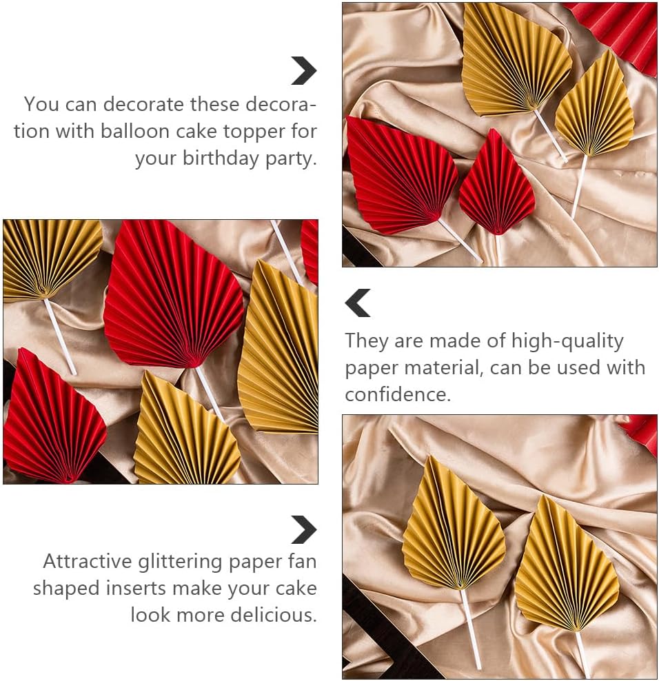 16pcs Golden Tree Leaf Folding Fan Cake Toppers - Elegant Boho Cake Decorations for Birthday Party, Wedding, and Anniversary - 4.33 * 1.96 * 0.39inch