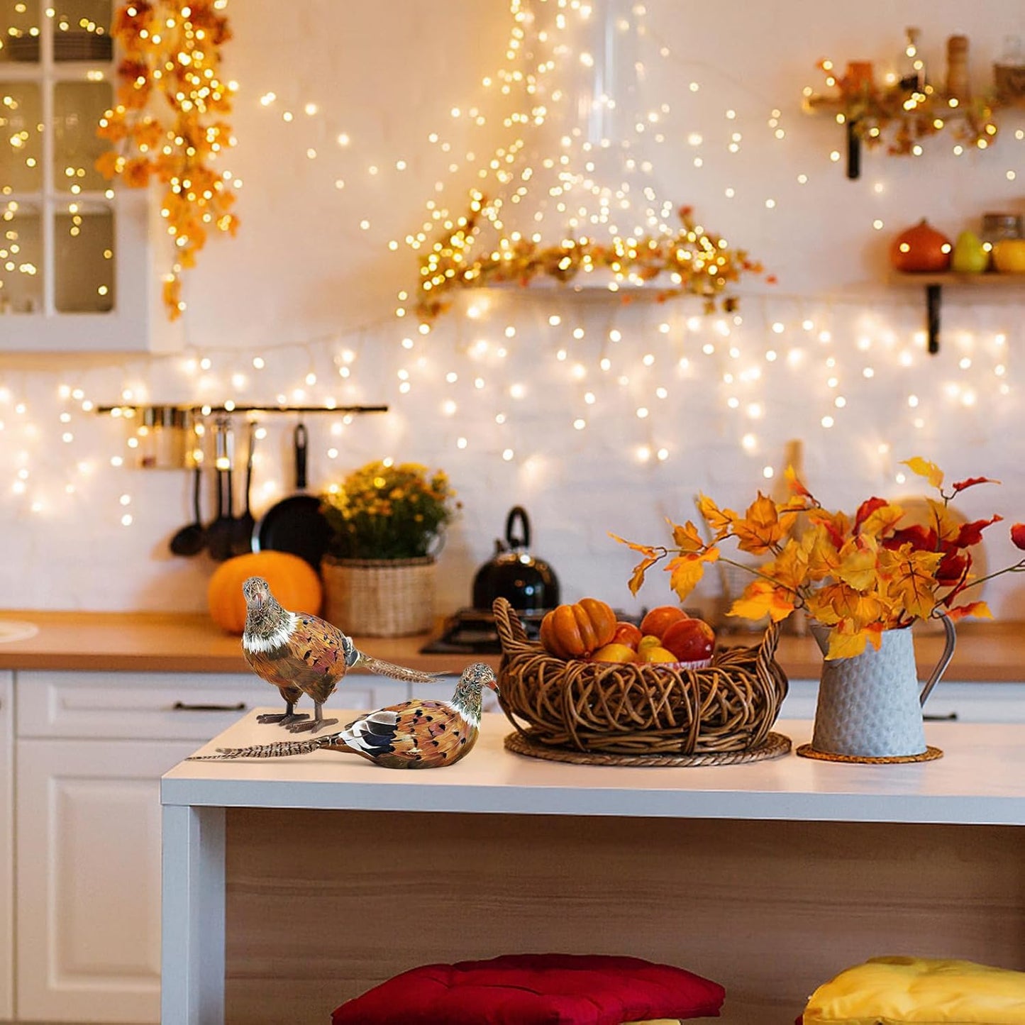 naturevibe Feathered Pheasant Decor Set of 2,Simulation Woodland Animals Figurines with Natural Pheasant Feathers as Fall Home Decor or Gifts for Autumn Harvest Festival