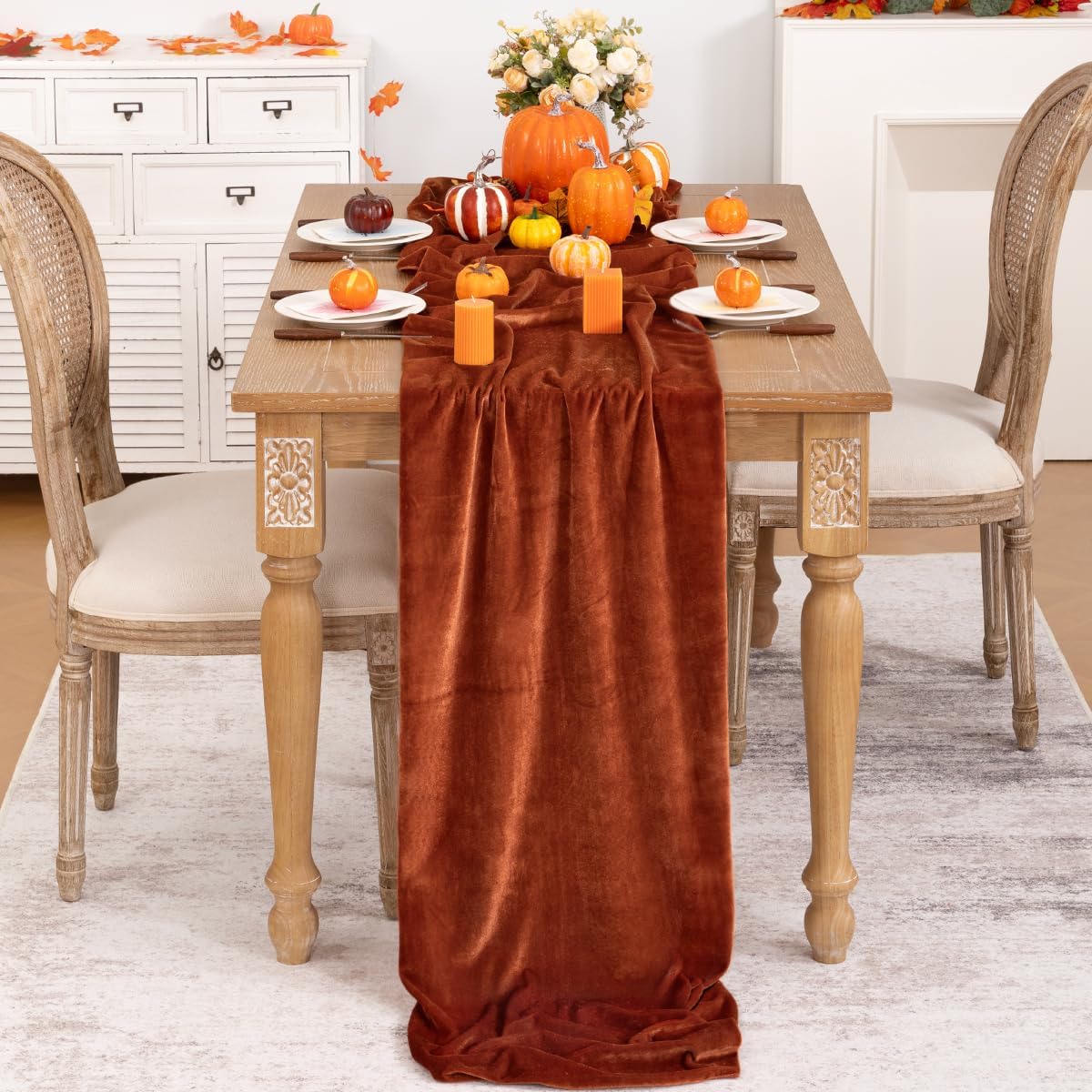 Terracotta Velvet Table Runner Fall Thanksgiving Burnt Orange Table Runner 20 x 120 Inch Luxurious Elegant Velvet Fabric Rust Red Decorations for Christmas Dinner Wedding Bridal Baby Shower