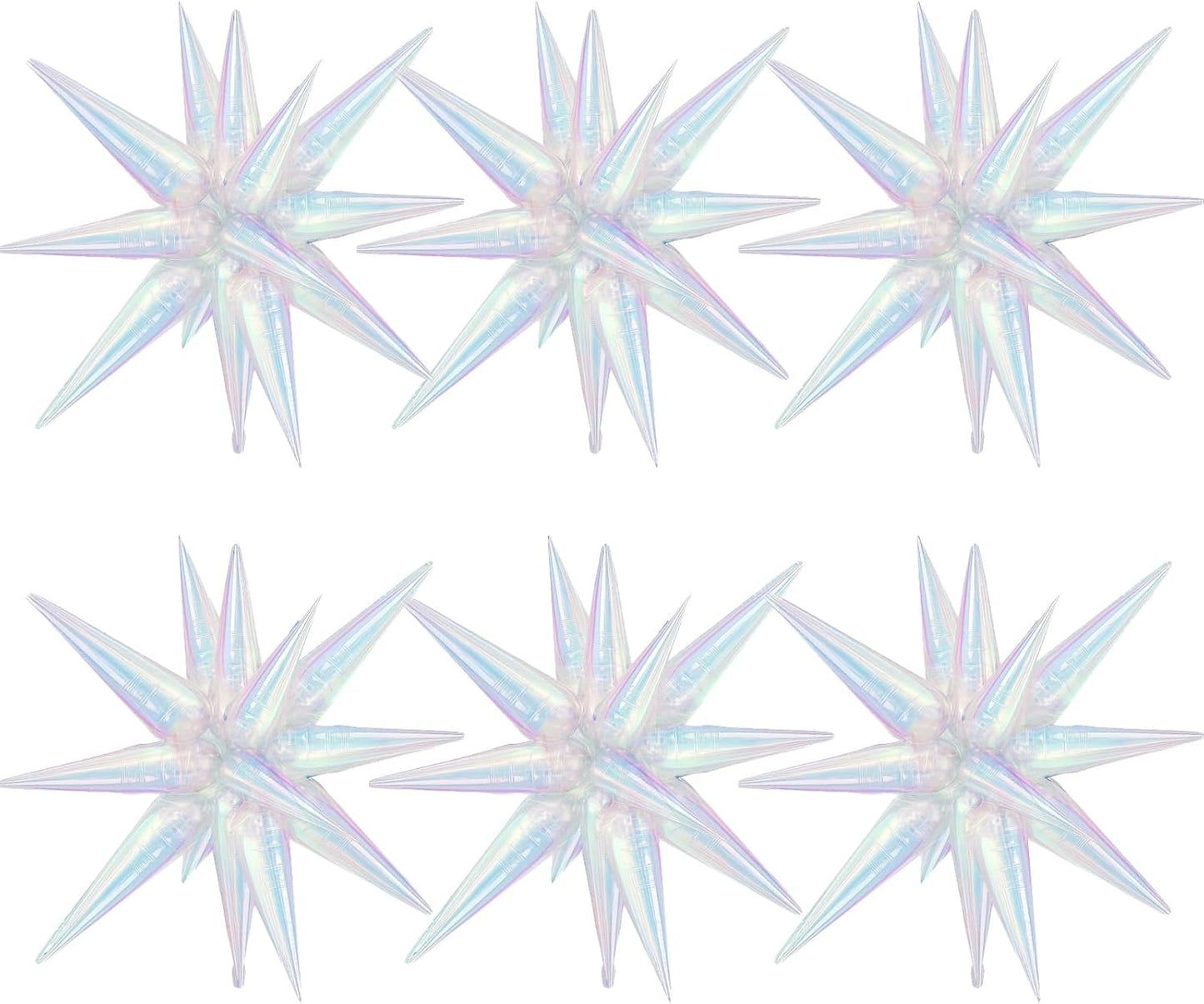 Iridescent Star Foil Balloons, 6Pcs 22in Explosion Star Balloon Large Holographic Spike Cone Clear Foil Balloon for Birthday Baby Shower Mermaid Rainbow Wedding Party Decorations