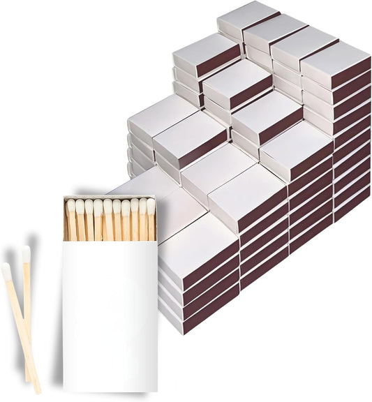 50 Boxes Blank White Wooden Matches | Strike on Box Matchboxes Traditional Wooden Matchsticks | Wedding Party Event Favors to Customize