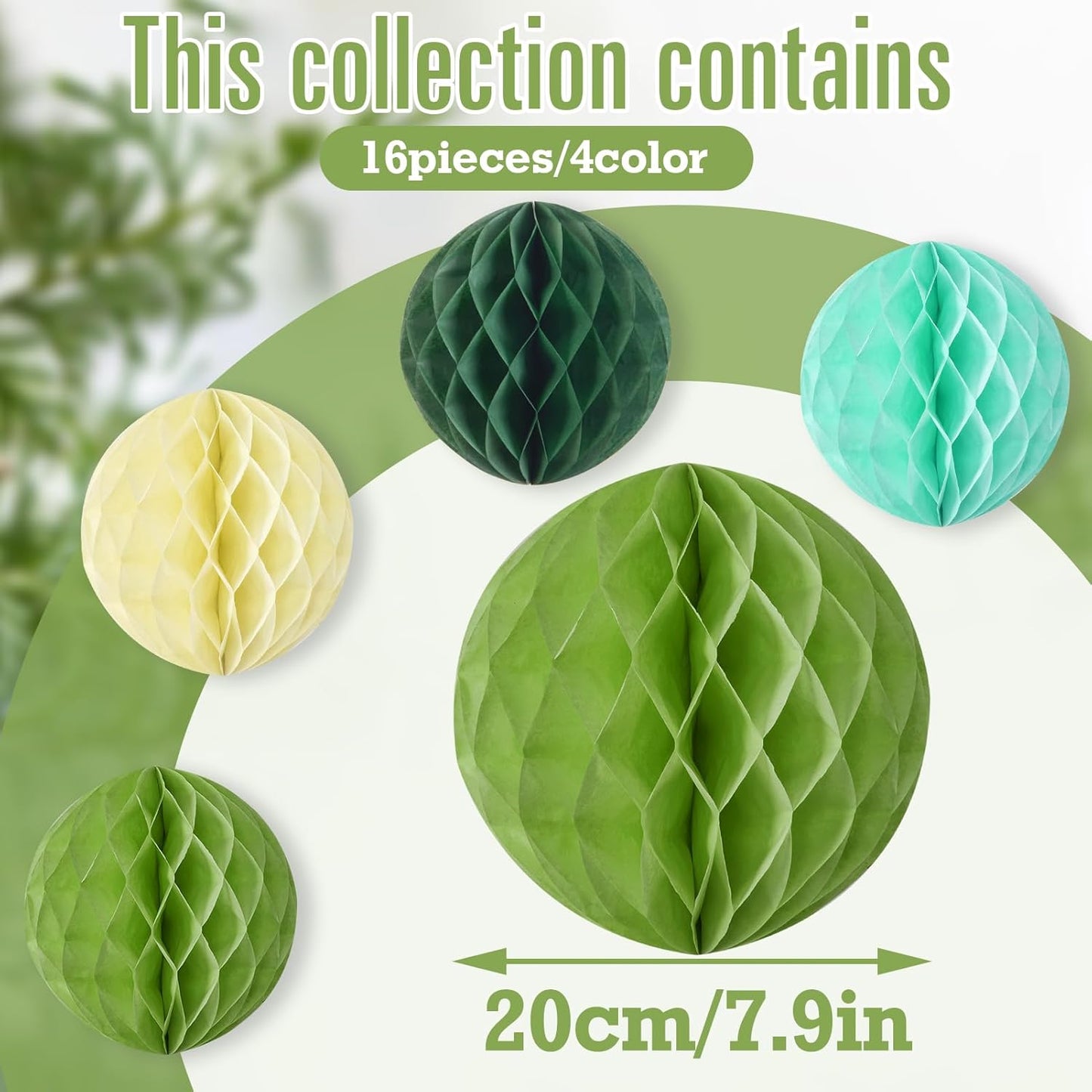 Sage Green Honeycomb Balls Decorations Sage Green Honeycomb Paper Decorations for Wedding Bridal Baby Shower Tropical Jungle Birthday Décor, Set of 16