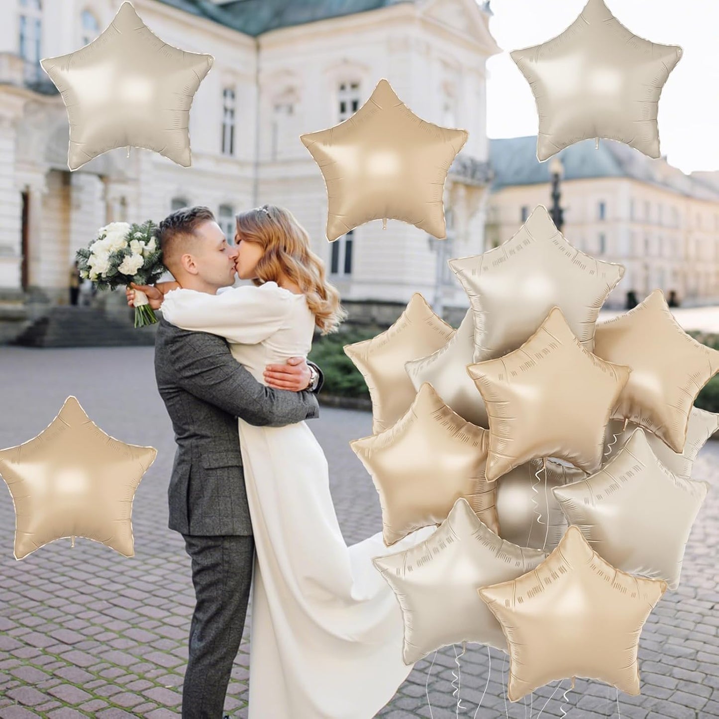 Cream Star Balloons, 18Inch Caramel Cream Stars Shape Foil Balloons, 12Pcs Beige Neutral Pentagram Foil Helium Balloon for Boho Party Girls Women Birthdays Wedding Bridal Baby Shower Party Decor