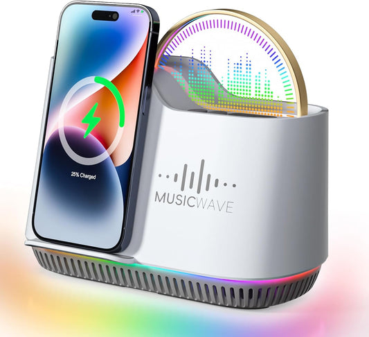 Night Lights Bluetooth Speaker, 15W Wireless Charger with Phone Holder, Touch Control Bedside Lamp with Dynamic Colored Music Light, Dimmable Light Room Decor for Teenage Girls Boys Gifts