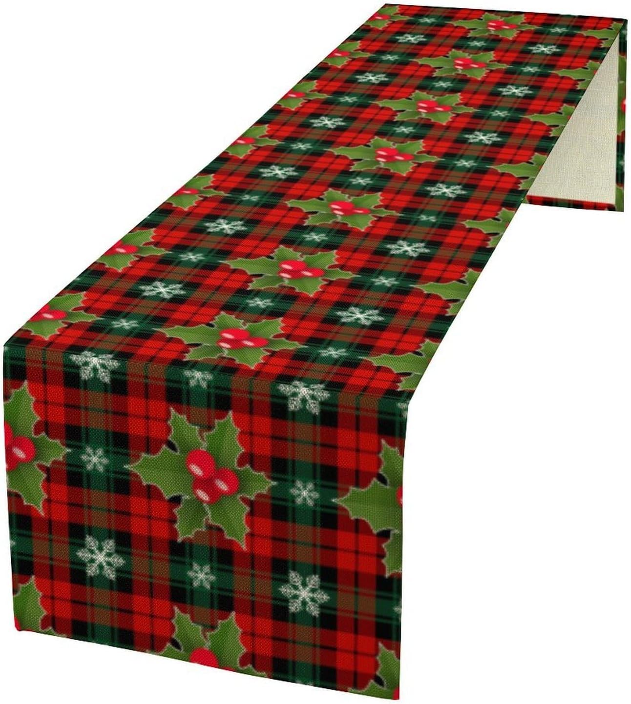 Christmas Table Runner, Red Check Plaid Winter Xmas Holiday Table Cloth Kitchen Dining Table Decoration for Home Party Decor 13x70 Inch