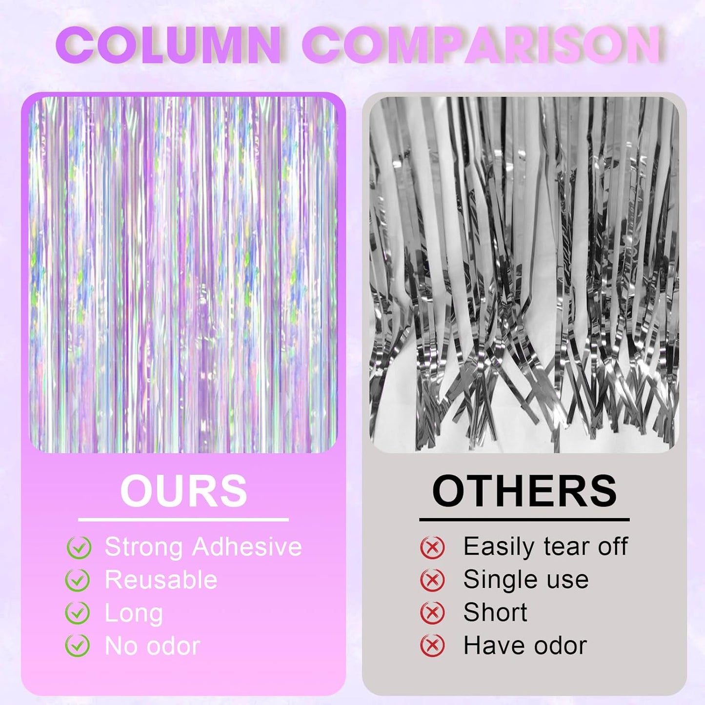 Iridescent Party Backdrop 3Packs, Transparent Tinsel Foil Fringe Curtain Streamers for Girls Birthday, Weddings,Engagement, Mermaid, Unicorn Theme Party Decorations 3.3x8.2ft