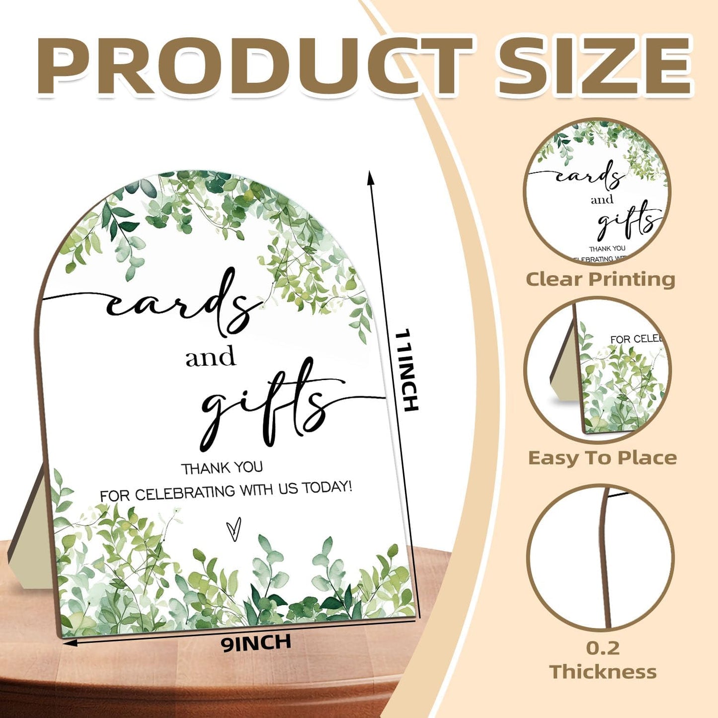 Cards and Gift Sign, Thank You for Your Gift and Well Wishes Sign, Eucalyptus Leaf Decoration Bridal Shower with Stand, Baby Shower Favors, Party Decor Supplies 9 * 11IN