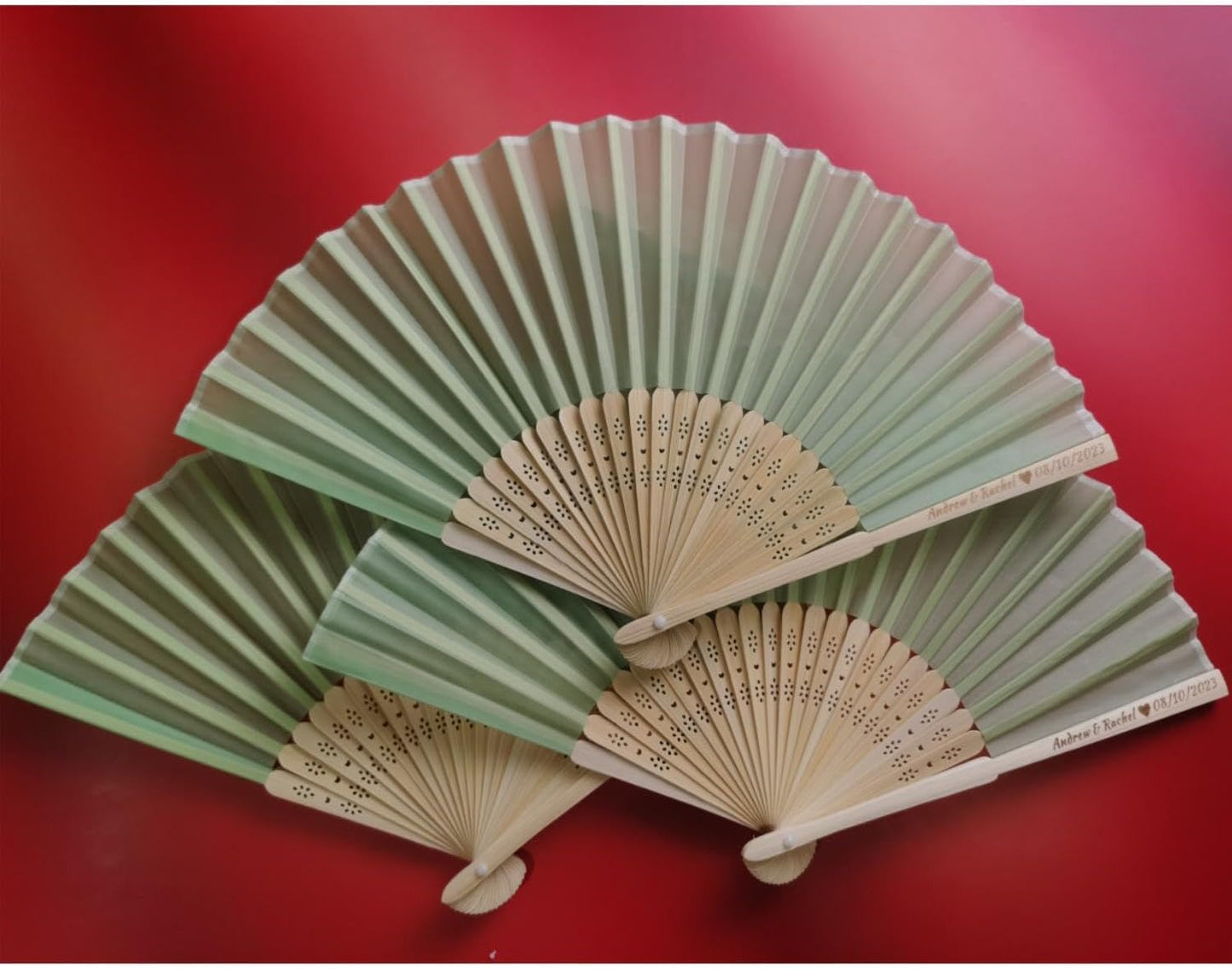 Personalized Wedding Fans Handheld Folding Fans (5Pcs) - Custom Engraved Green Silk Fans for Bridal Shower Favor/Baby Shower Favor, Birthdays Party Gifts/Gifts for Party Guests