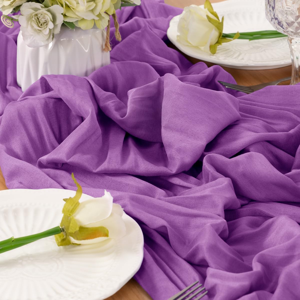 Purple Table Runner Cheesecloth Table Runner 14FT Farmhouse Table Runners 160 Inches Fall Table Decor Dining Room Centerpiece Wedding Boho Baby Shower Birthday