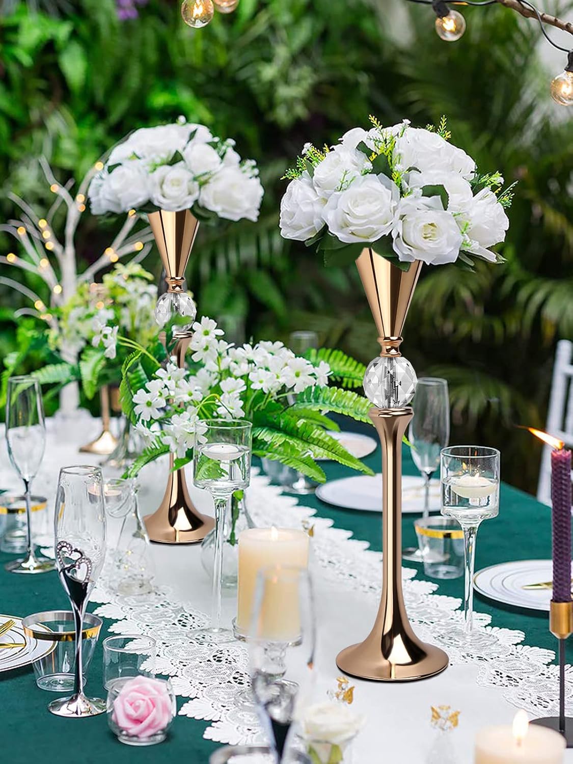 VIJIV Gold Flower Vase for Centerpiece Table Decorations Wedding Reception Decor, 15.8 Inch Tall Metal Vase for Feather Flower Holder Stand Floral Arrangement Gatsby Party Dinner Event Hotel