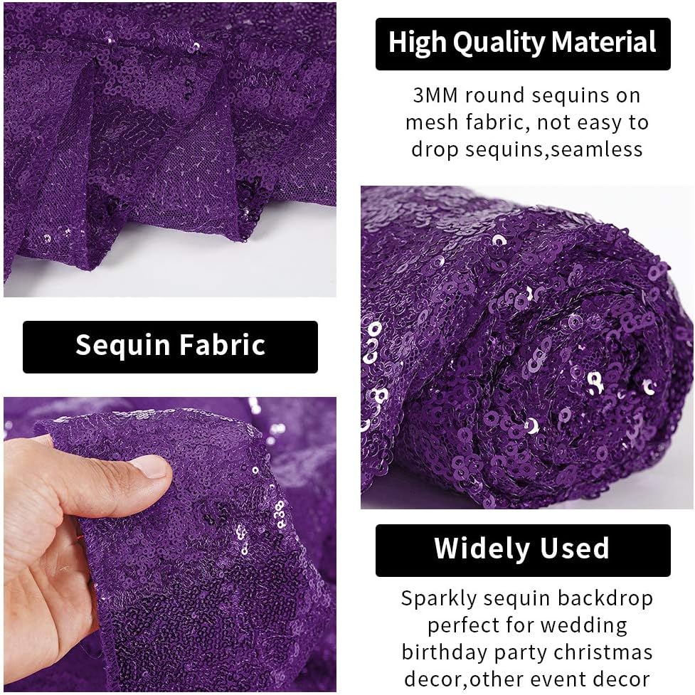 Hahuho Purple Sequin Backdrop Curtain, 2PCS 2FTx8FT Glitter Backdrop Curtain for Parties, Christmas, Wedding, Party Decoration（2 Panels, 2FT x 8FT, Purple