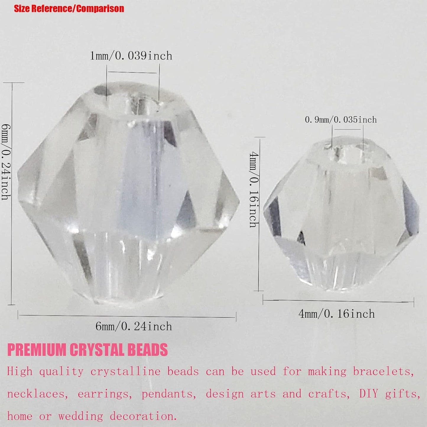 6mm Bicone 450Pcs White AB Crystal Glass Beads Faceted Bicone Shape Crystal Glass Spacer Beads for Bracelet Necklace Decorative Hand Jewelry Making (White AB, 6MM)