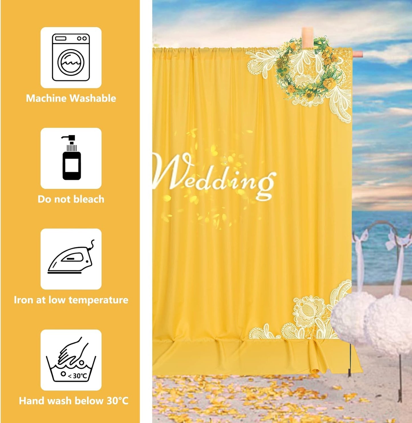 Yellow Backdrop Curtain for Parties Rod Pocket Yellow Curtains Photography Backdrop Drapes Privacy Fabric Spring Decoration for Birthday Party Wedding Baby Shower Home Decor, 5ft x 10ft, 2 Panels
