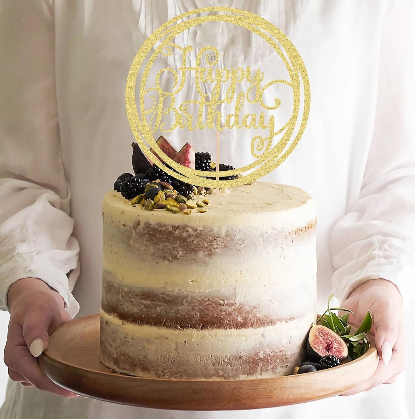 Happy Birthday Cake Topper - Golden Glitter Happy Birthday Cake Decoration Supplies for Children or Adults - Happy Birthday Cake Bunting Decor, Photo Booth Props