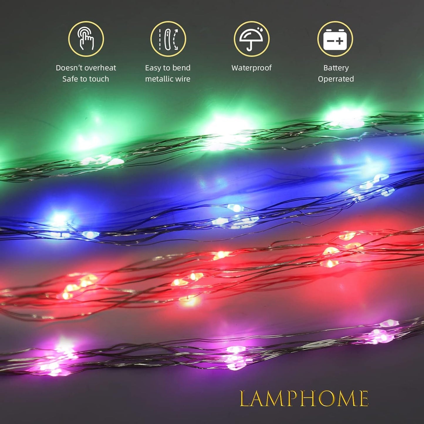 LAMPHOME 20 Pack Fairy Lights Battery Operated String Lights, 20 LED on 6.6FT Silvery Copper Wire, Firefly Fairy String Lights for Mason Jar Christmas Decoration(Bule x5, Pink x5, RED x5,Green x5)