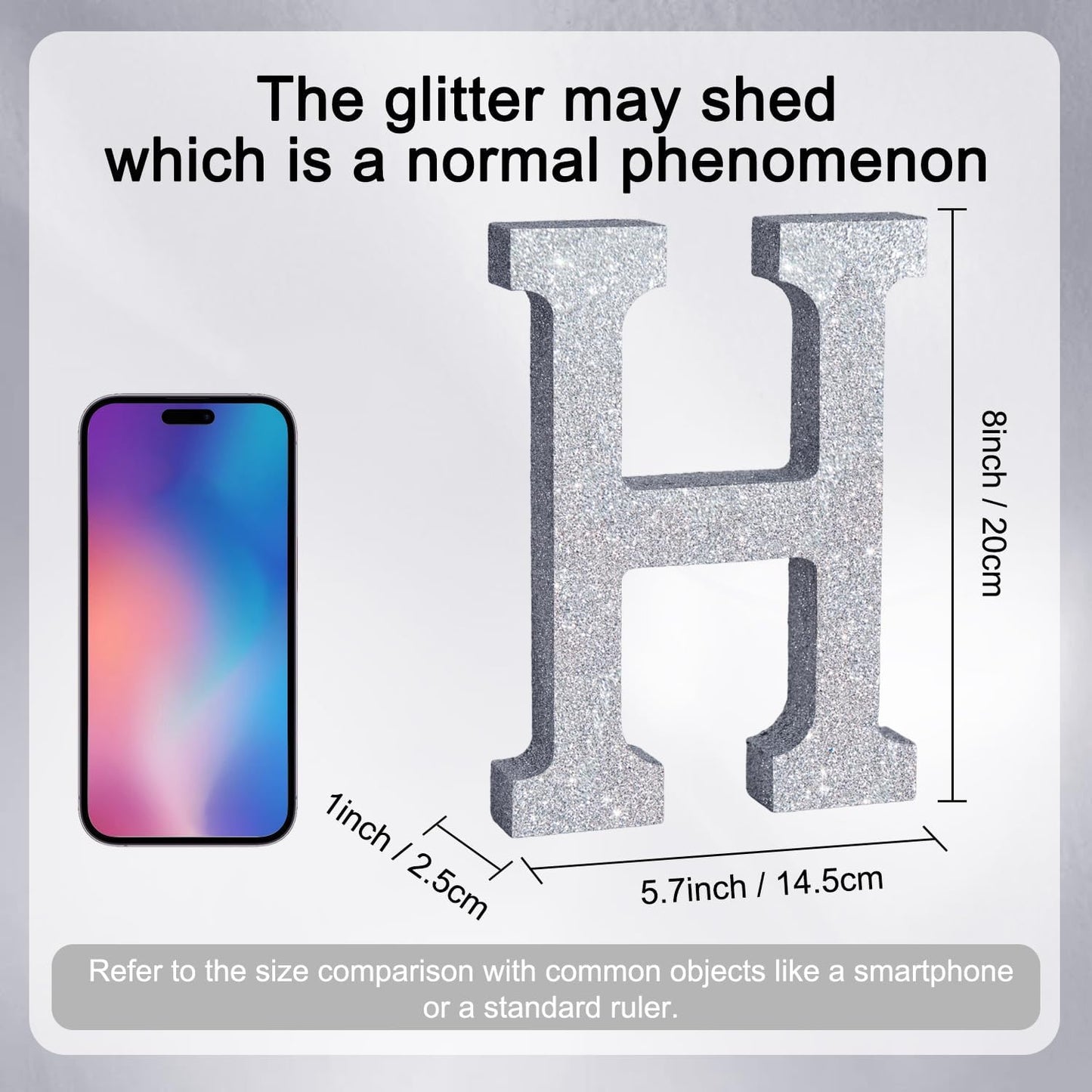 TONIFUL 8 Inch Silver Glitter Letter H Table Centerpiece A-Z Silver Birthday Party Decorations,Silver Alphabet H for Birthday,Chrismas,Graduation,Bridal Shower,Wedding,Anniversary Party Supplies